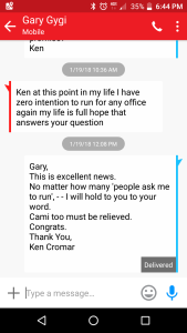 Gary Gygi ZERO intention to run for office again 1:19:18 10 am VIP